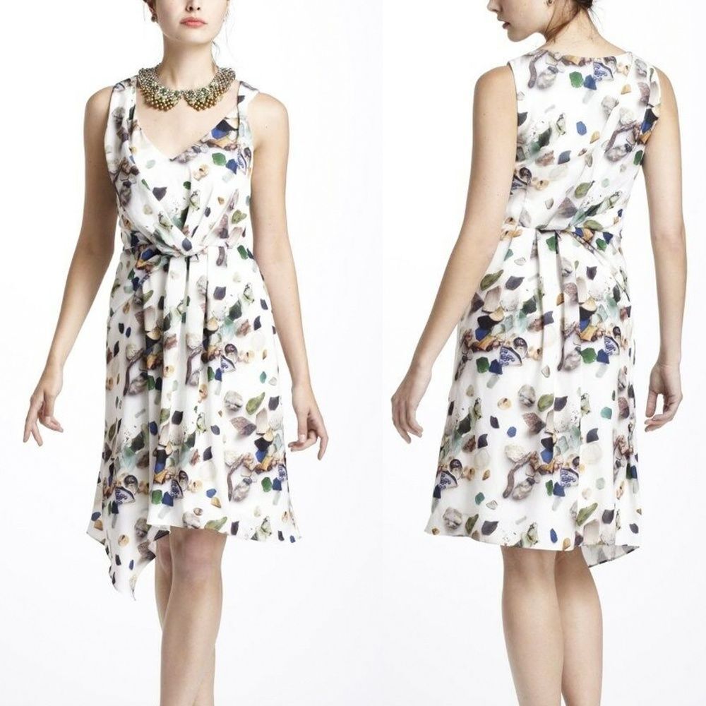Anthropologie MEADOW RUE White Beach Treasures Novelty Print Sheath Dress Size 6